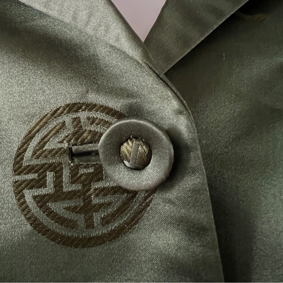 1950s Emerald Green Silk Party Dress Chinese Prom Dress Vintage Satin - Picture 3 of 8